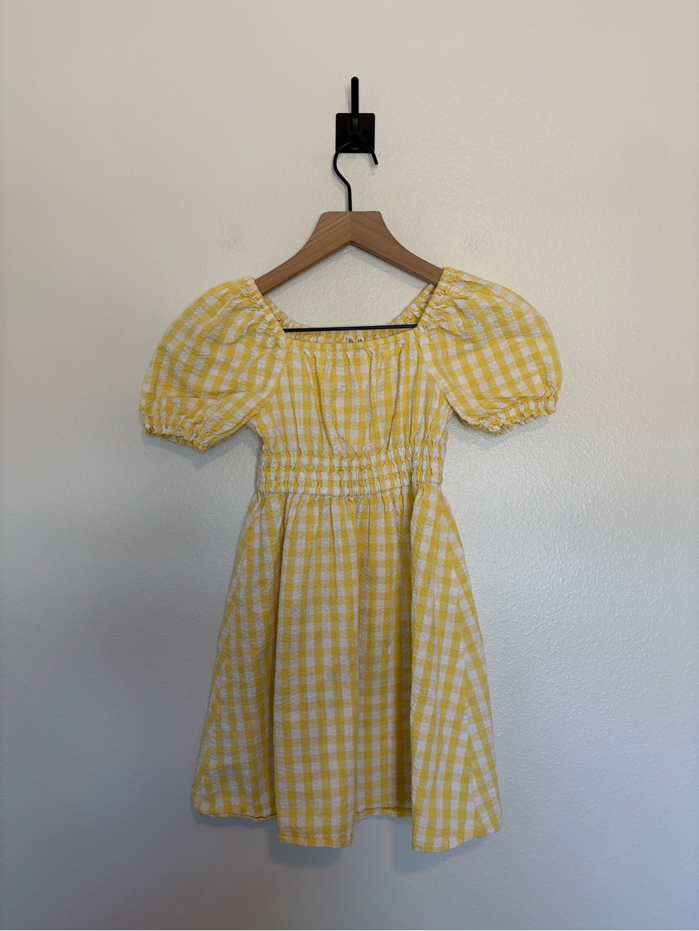 Girl's Crewcuts Gingham Plaid Seersucker Puff Sleeve A-Line Dress Yellow 6